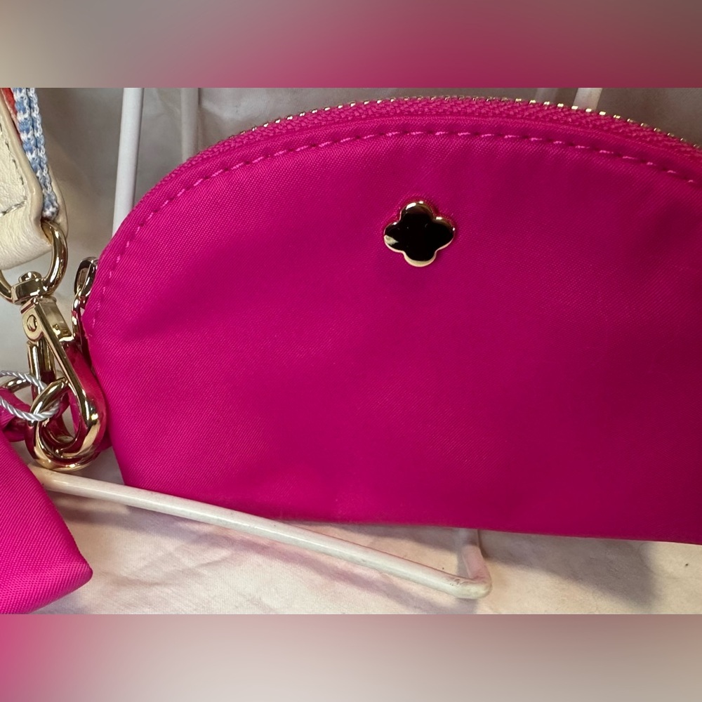 🩷 NWT ANTONIO MELANI 2Pk Nylon Wristlet Key Charm Coin Pouch Hot Pink/Gold🩷 - Picture 4 of 7